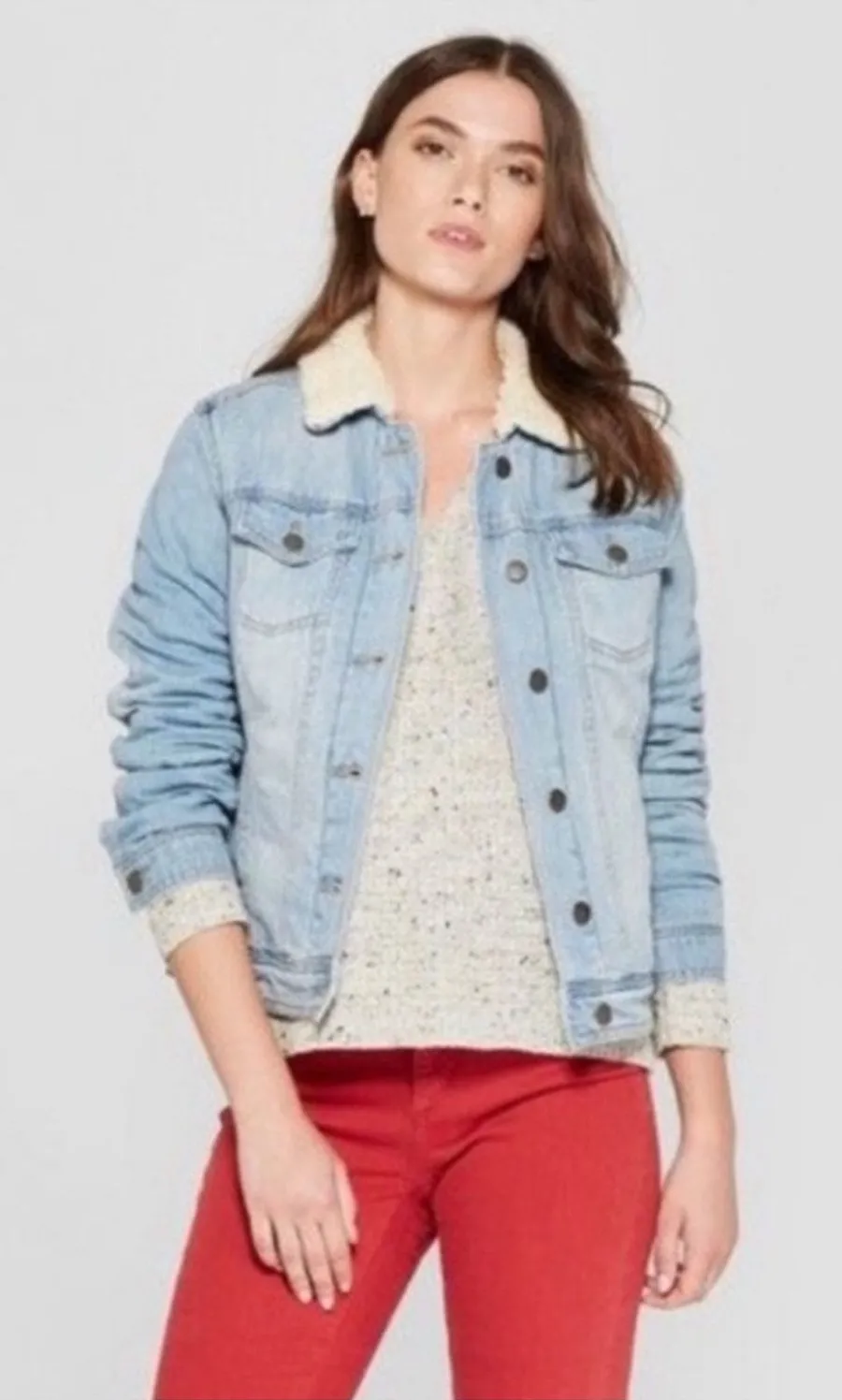 Universal Thread Denim Jacket with Sherpa Lining Partial
