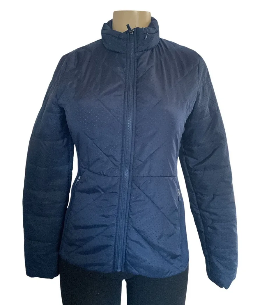 Fabletics Navy Blue Quilted Jacket Hooded Zip Front Athletic Coat Size S