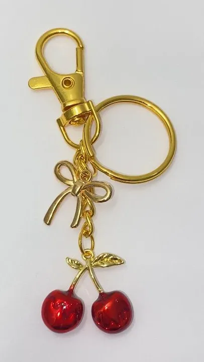 Handmade Cherry Keychain & Bag Charm with Gold Bow π