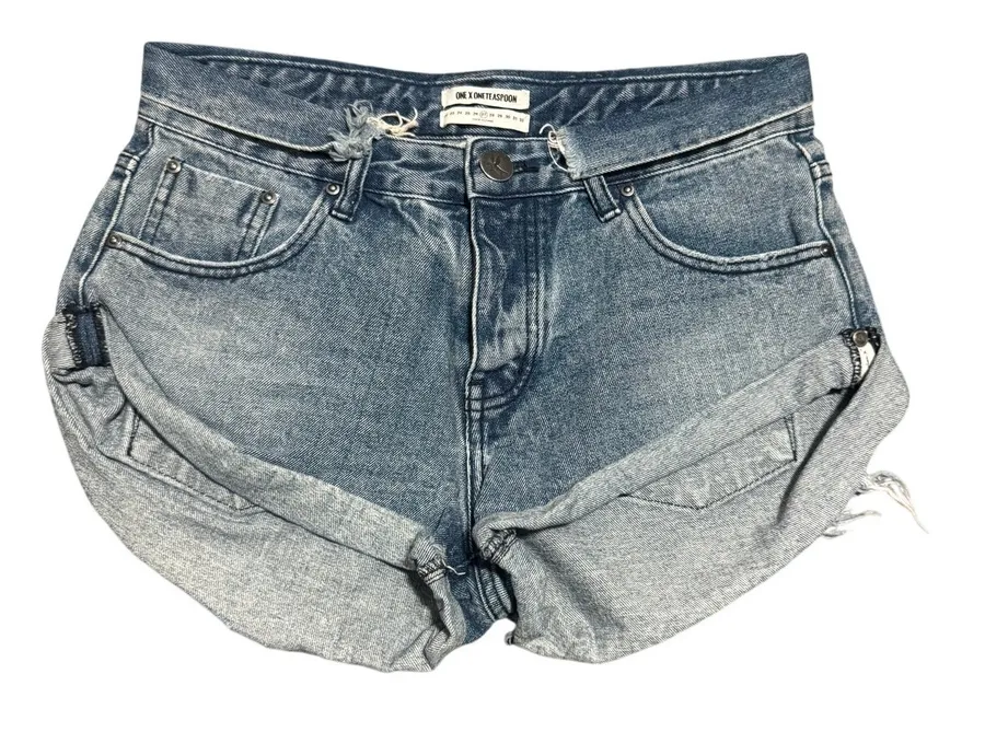 One Teaspoon Bandits Low Waist Cuffed Denim Shorts Light Acid Wash Size 27