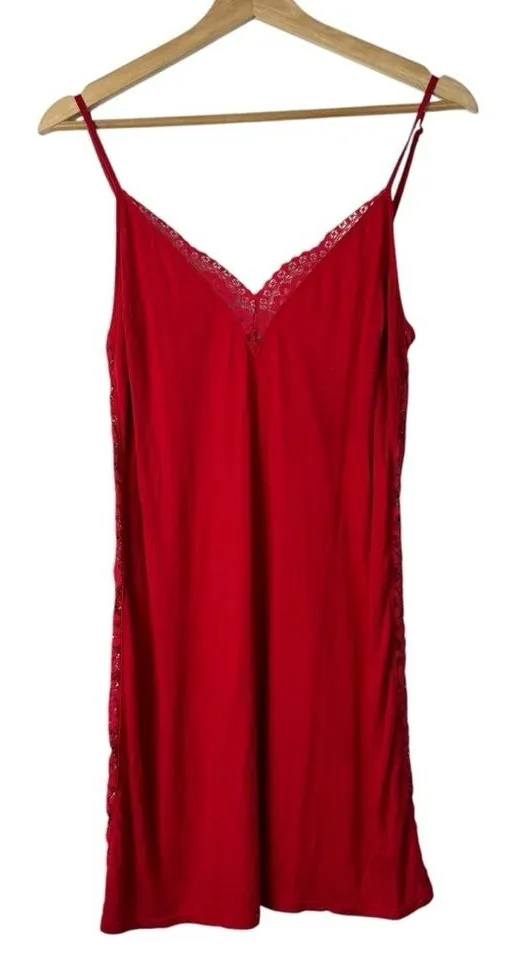 Victoria's Secret Bright Red Lace Side Pajama Slip Dress M