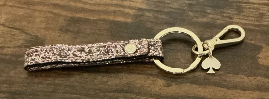 A Rare HT Find Vintage Kate Spade Pink Glitter Leather Keychain Keyring Key Fob