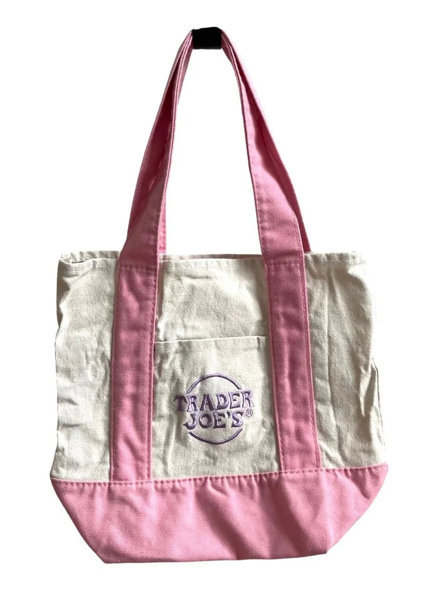 Trader Joe's Mini Canvas Tote Bag Unisex Small Pink Cream Coquette Grocery Core Pink