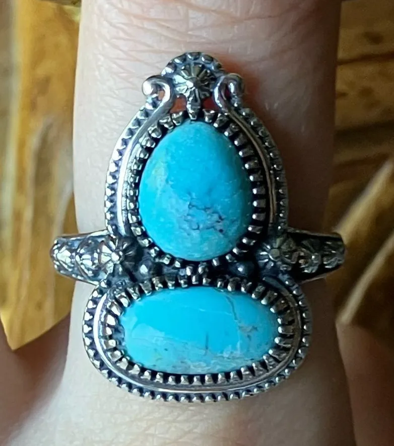 Natural Blue Moon Turquoise Sterling Silver Ring Size 8