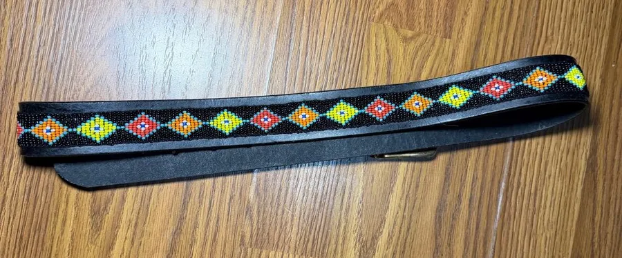 Handmade Boho Aztec Western Festival Beaded Black Belt 36in
