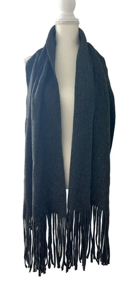 LUCKY BRAND Long Gray Knit Fringe Unisex Scarf