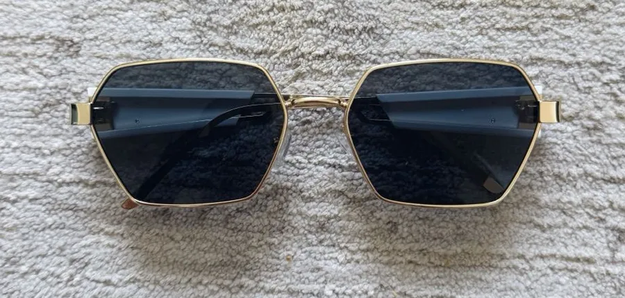 Designer Inspo Gold Frame Black Lens Geometric Sunglasses