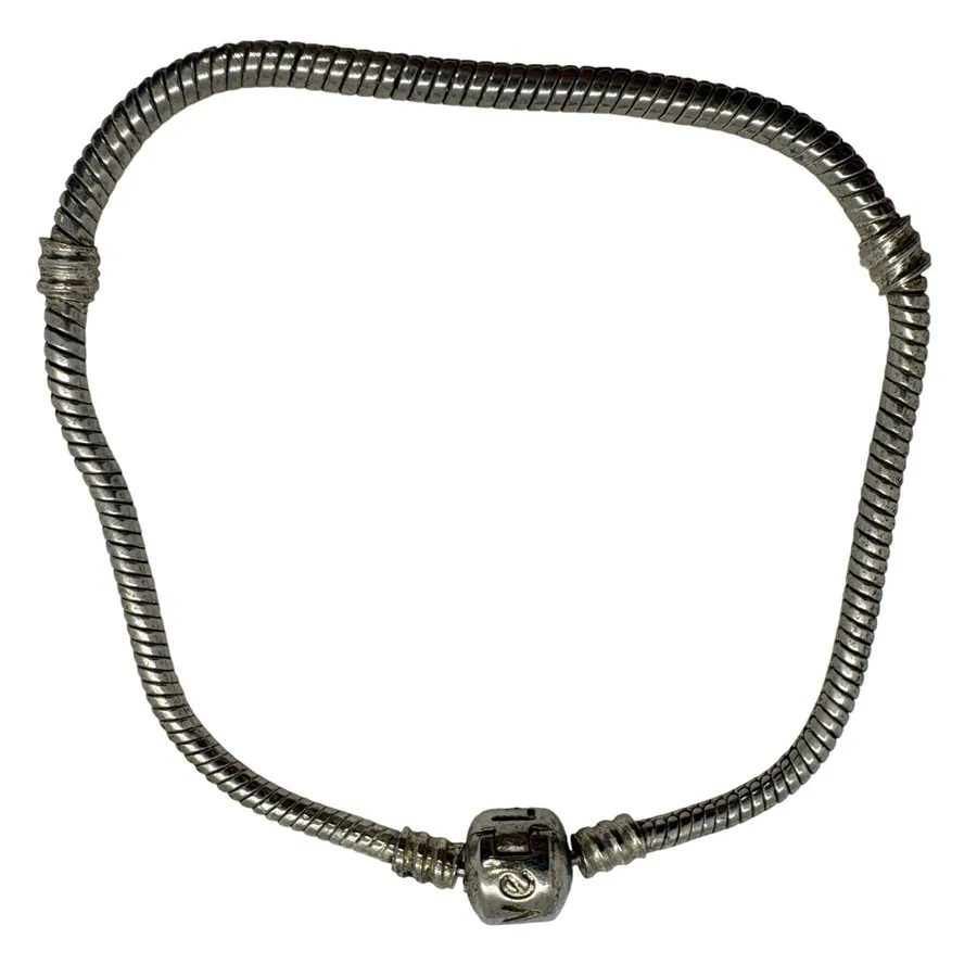 Vintage Sterling Silver 925 Snake Chain Charm Bracelet Love Barrel Clasp 7.75in