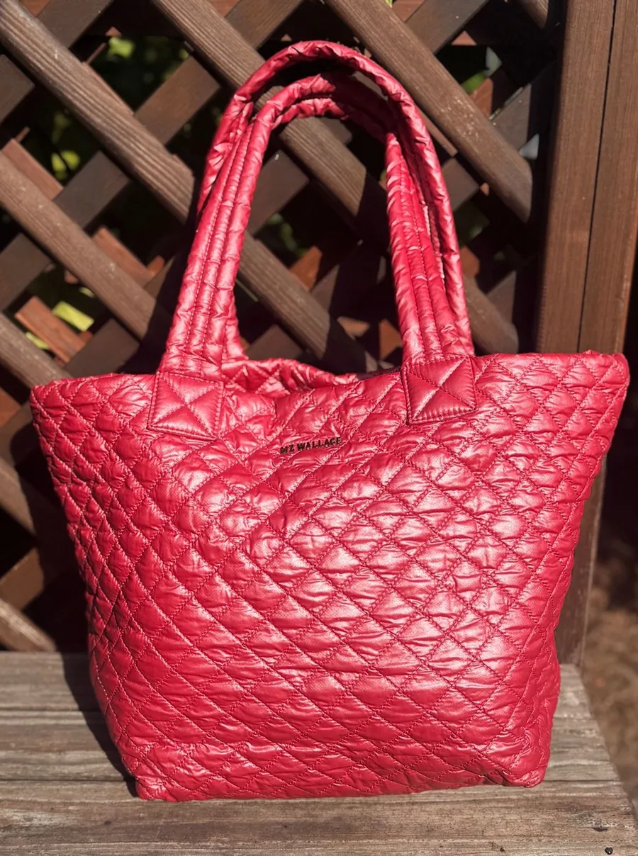 MZ Wallace Medium Tote Red Quilted Nylon Shoulder Bag