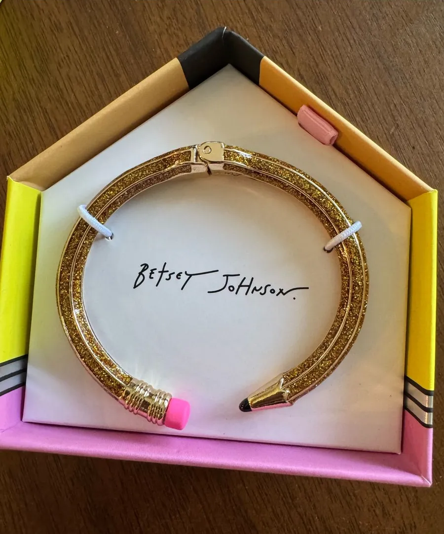 Betsey Johnson Sparkle Glitter Pencil Hinged Bangle Bracelet $58 Retail NIB