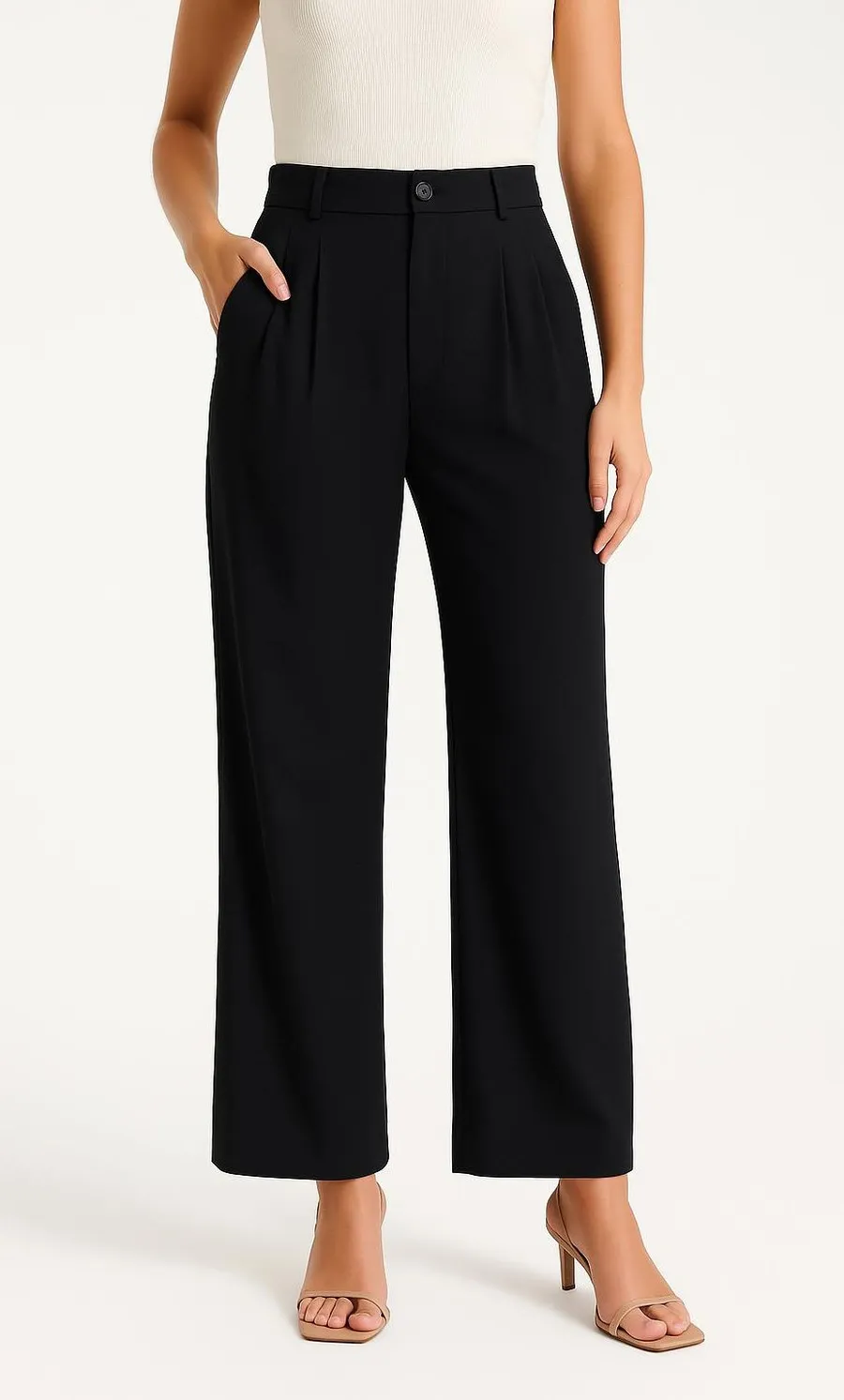 Abercrombie & Fitch Black Pleated High Waisted Straight Leg Trousers Size 30 10