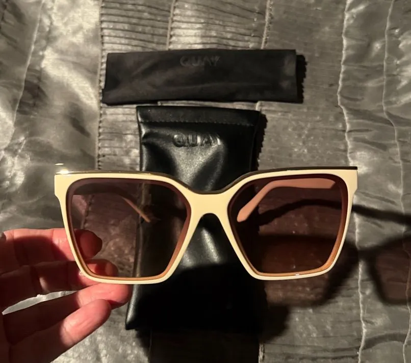 Quay Australia Cream Oversized Square Sunglasses with Brown Lenses
