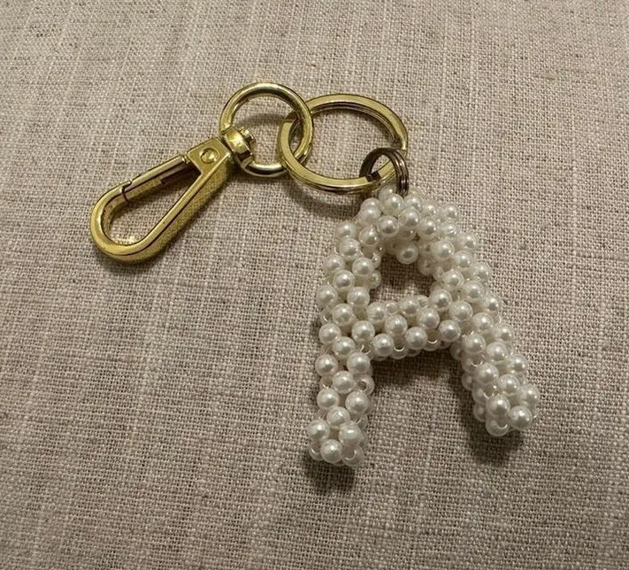 Pearl Gold Letter A Keychain White