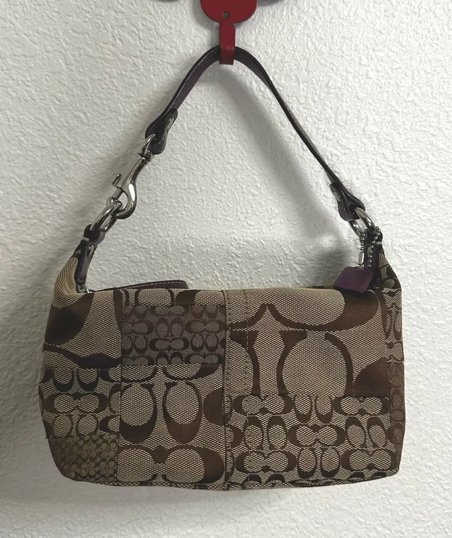 Vintage Y2K Coach Signature Canvas Mini Demi Patchwork Bag Purple Tan