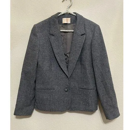 Vintage Pendleton Virgin Wool Blazer Women's Size Large Gray Academia 1950s USA