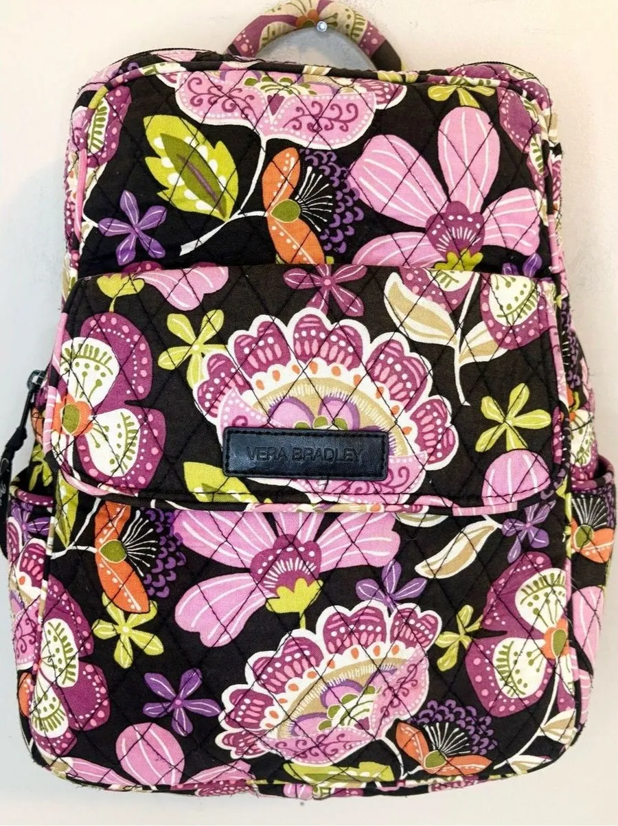 Vera Bradley Pirouette Pink Quilted Backpack Floral Laptop Travel Bag