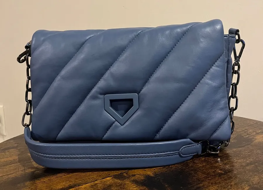 Chico's Purse Handbag Blue Leather Convertible Crossbody Shoulder Quilted 12x8
