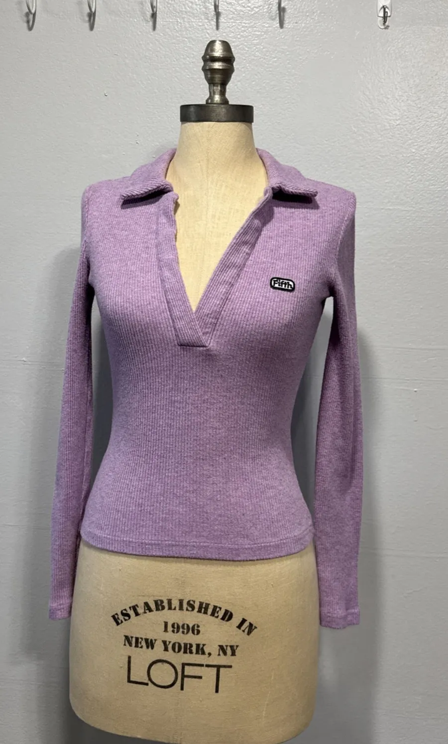 The Fifth Label Womens Ribbed Knit Top Collared Deep V Neck Long Sleeve Size 4