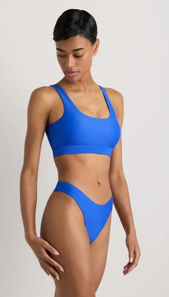 New Quince Italian V-Cut High-Rise Bikini Bottom in Electric Blue Size Small