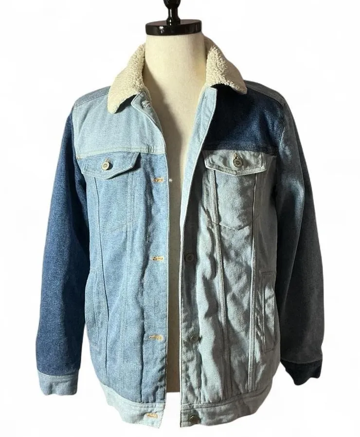 Hollister Denim Sherpa Lined Trucker Jacket Blue Size S