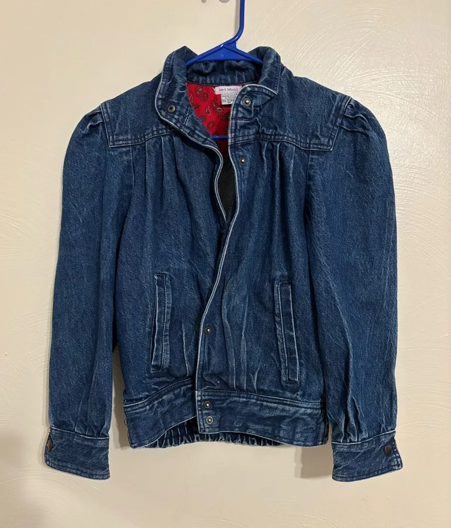 Vintage Julie K Setterdahl Denim Jacket Womens M Puff Sleeve Western Prairie Red Size M