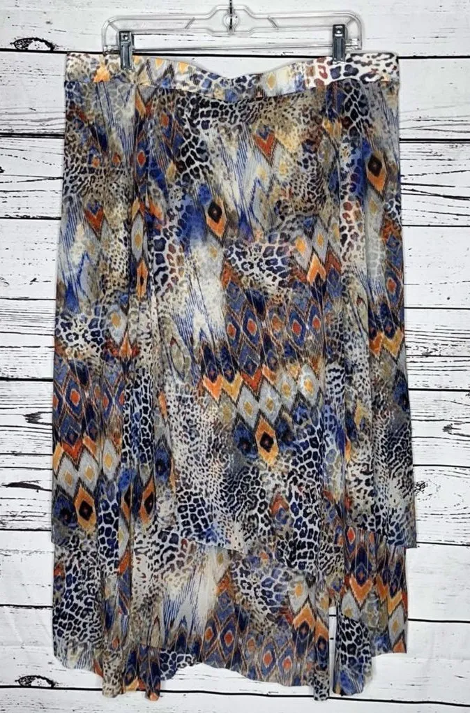 Chico’s NWT Size 3 (XL) Cool Animal Diamond Print Handkerchief Hem Skirt