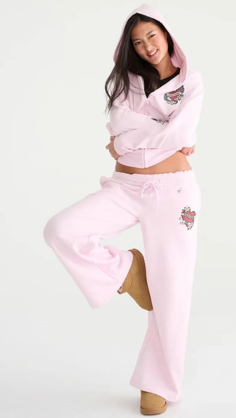 Deja for Aeropostale Pink Low-Rise Wide-Leg Sweatpants