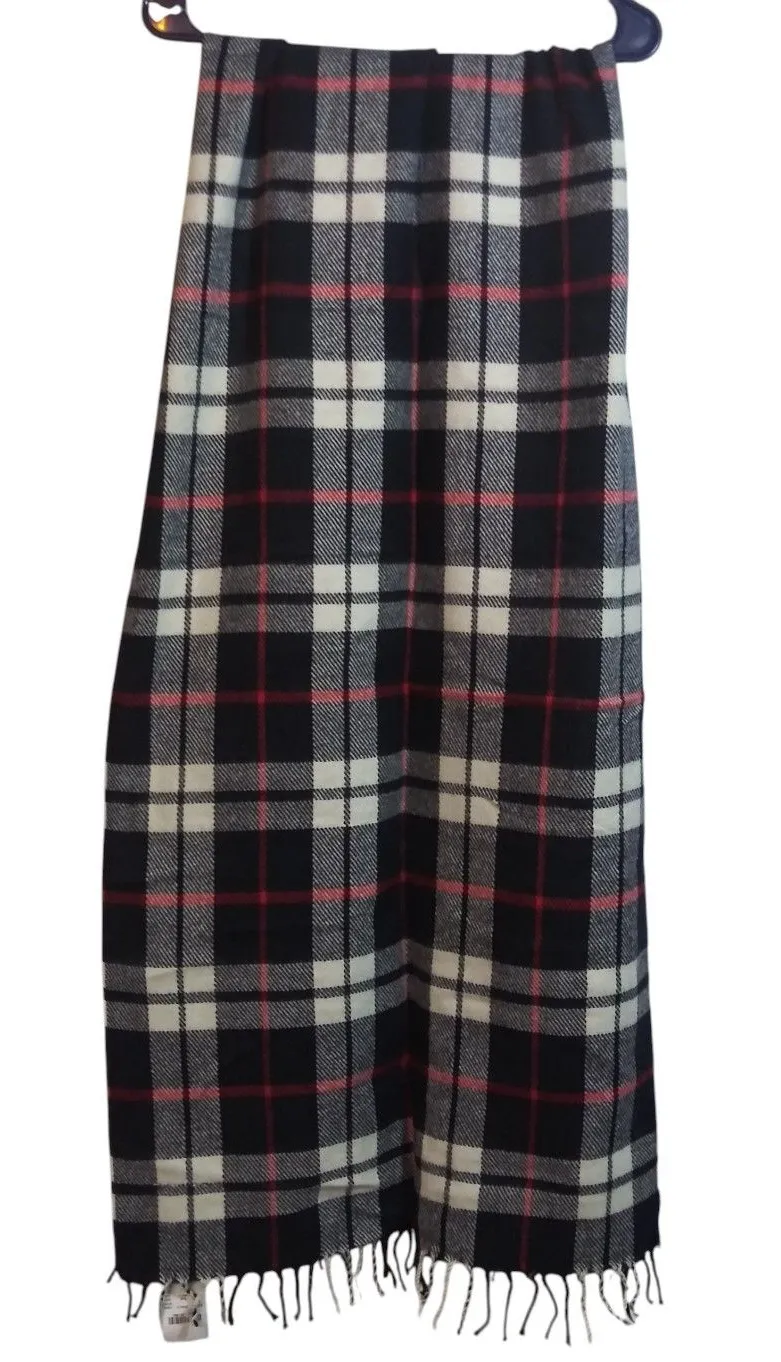 J.Crew Navy Red White Plaid Fringe Soft Wide Scarf