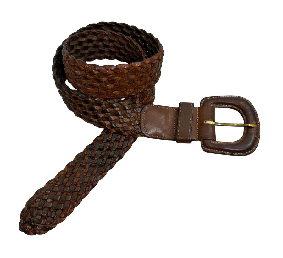 Vtg Coach Belt Women Medium British Tan Braided Woven Leather Boho Wide 3851