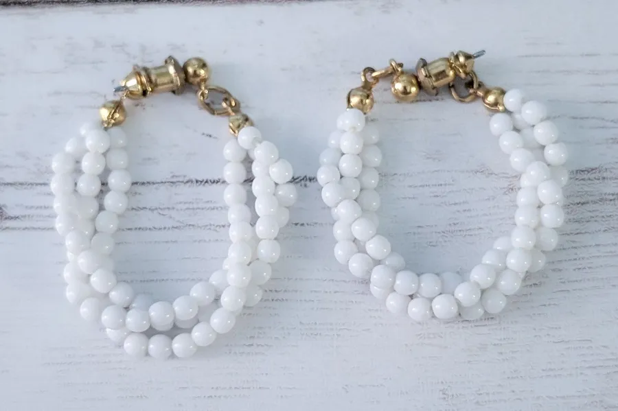 Vintage Napier Stud Earrings Statement White Large