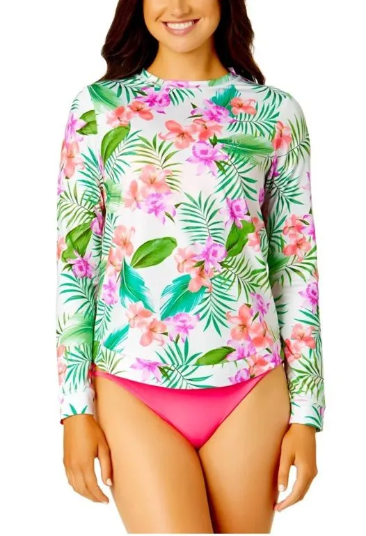 NwT Hurley Ladies Long Sleeve Rash Guard UPF 50+ Size XS Swim Top tropical
