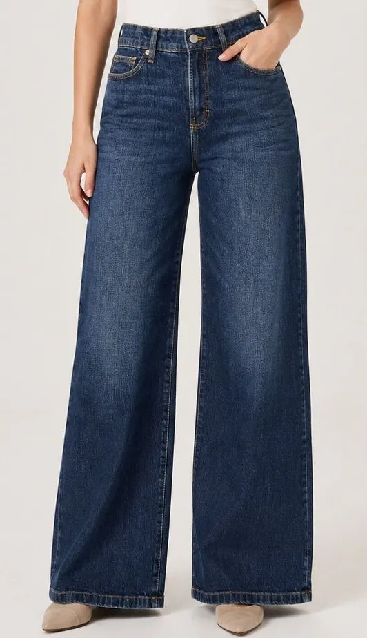 NWT Free Assembly High Rise Wide Leg Jeans Size 2 Dark Indigo Blue
