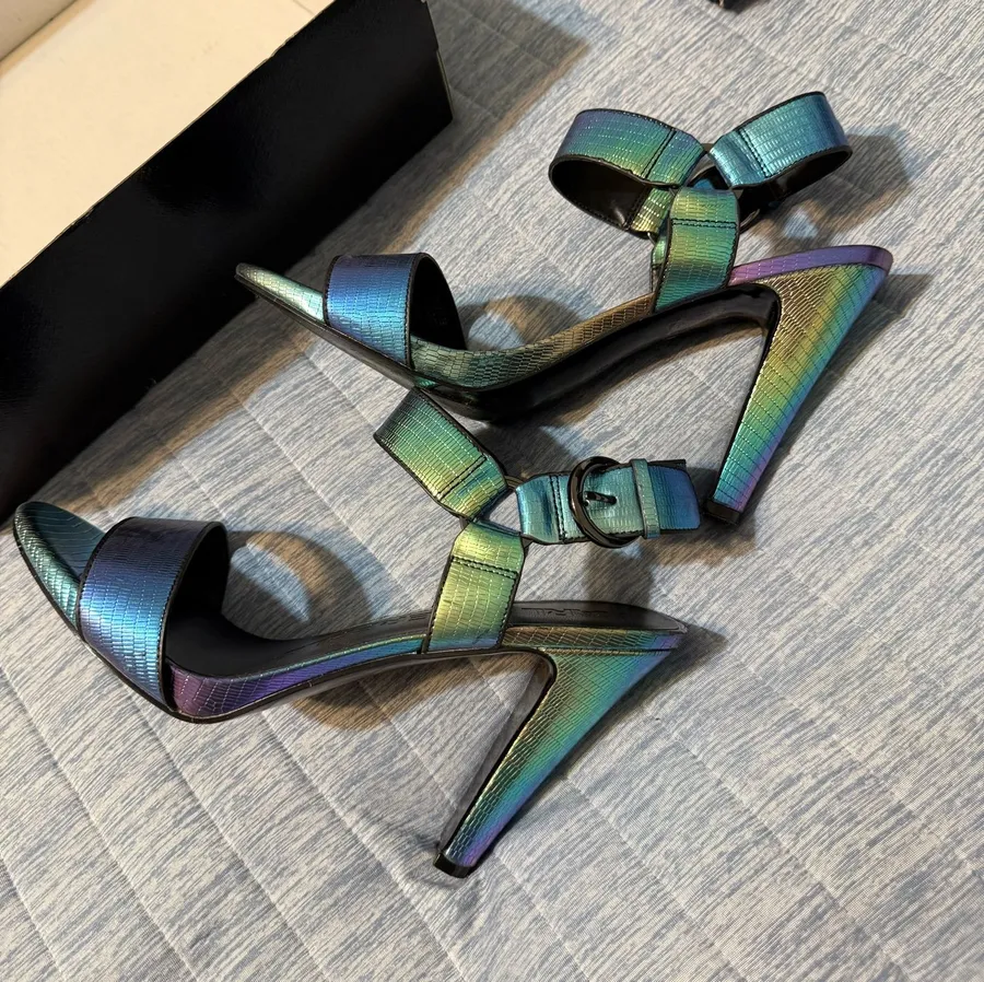 Karl Lagerfeld Paris Iridescent Blue Green Strappy Heels