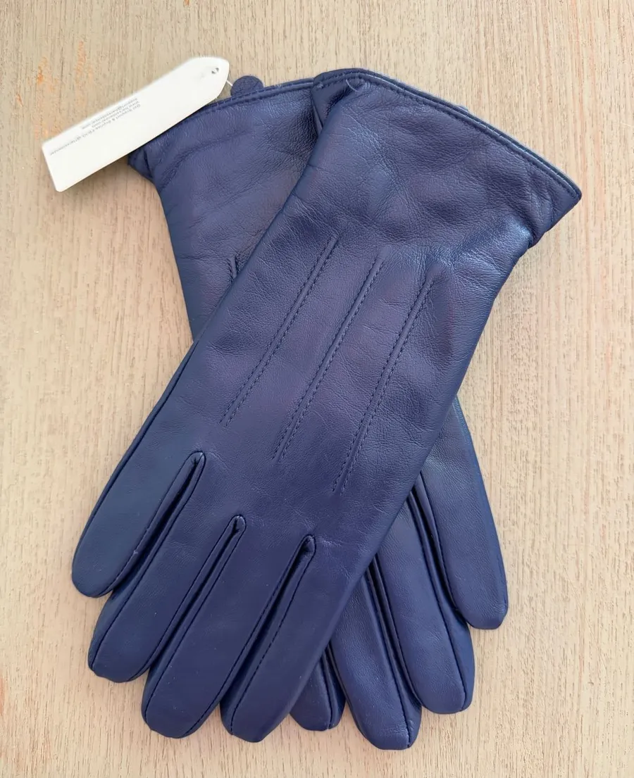 Harssidanzar Touchscreen Womens Blue Leather Gloves Soft Lambskin Size M NWT
