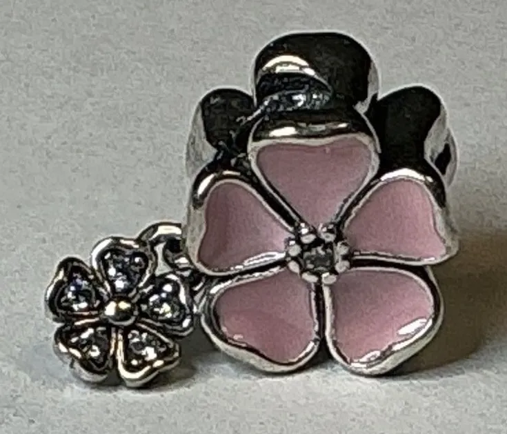Pandora Pink Flower Dangle Charm S925 ALE Sterling Silver Enamel Floral Bead