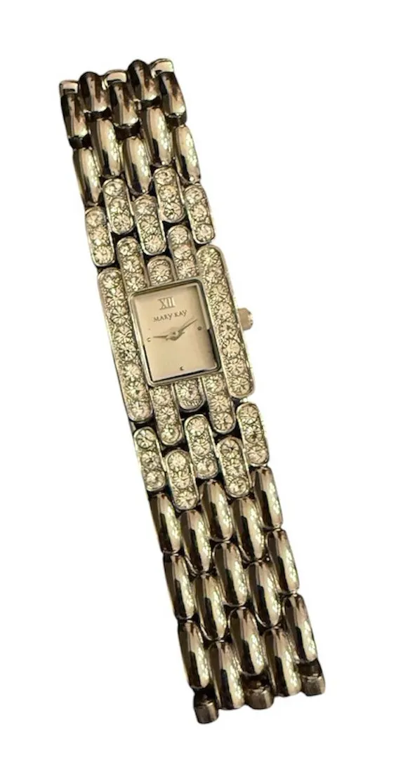 Mary Kay Silvertone Wristwatch Rectangular Art Deco Rhinestone Watch One Size Silver