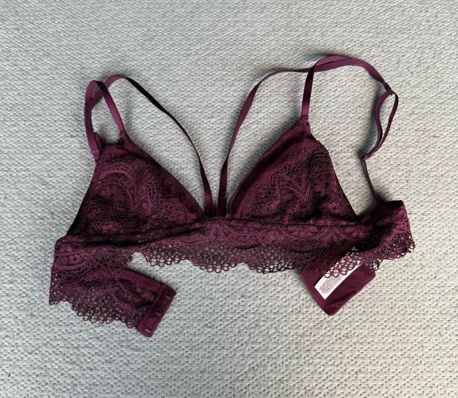 Victoria's Secret Burgundy Purple Lace Mesh Triangle Bralette Size Small EUC