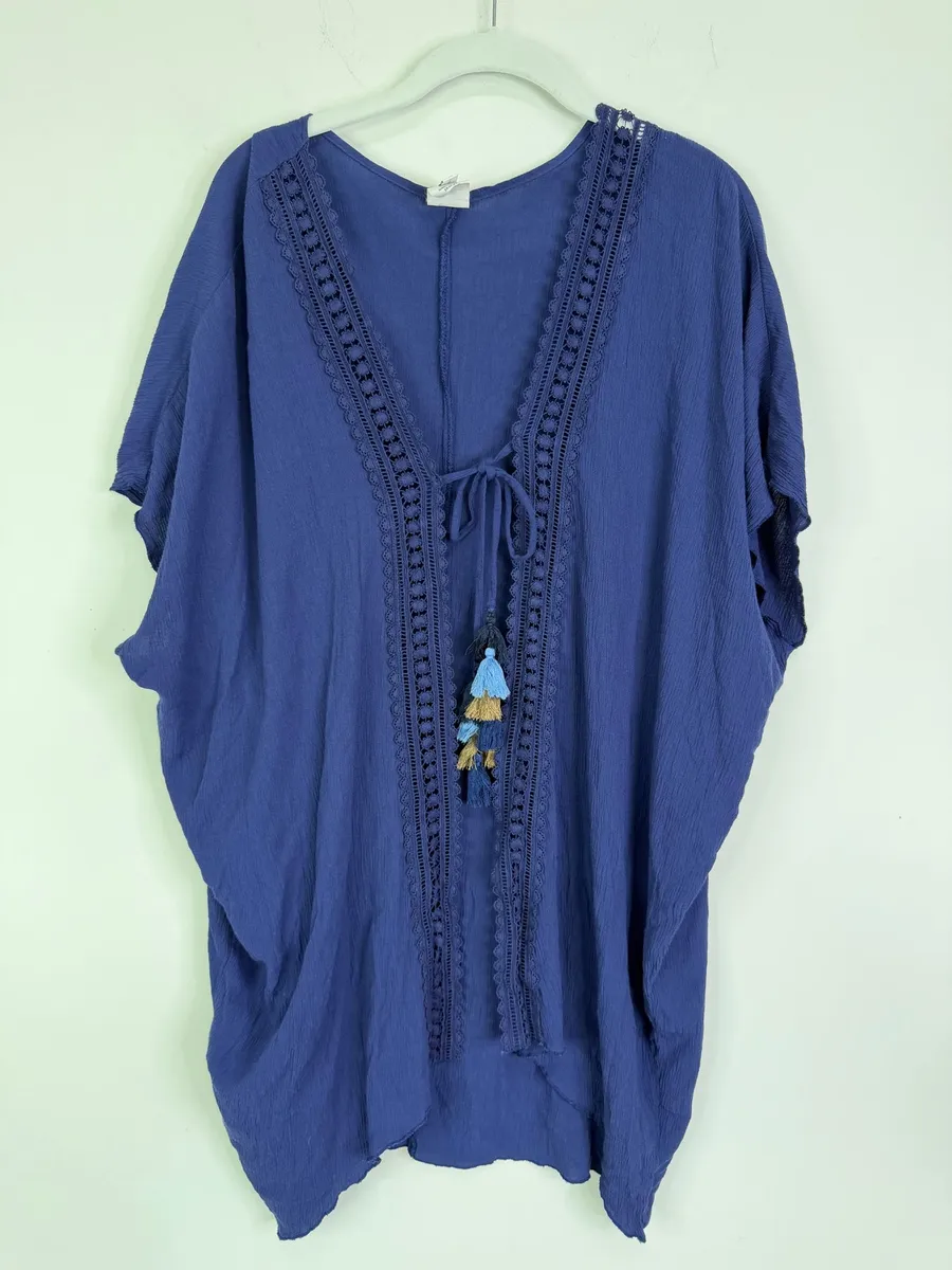 Becca Navy Swimsuit Coverup with Tassels Size XS Kaftan