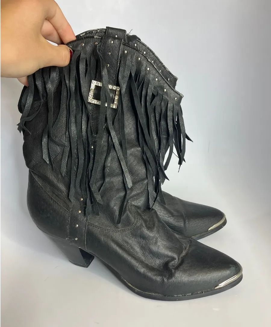 Dingo leather black fringe cowboy boots western women's size 9.5 Festival rodeo