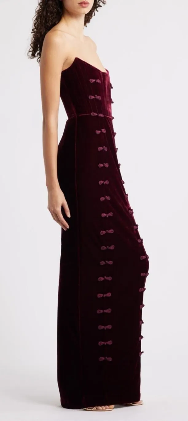 Sau Lee Vesper Strapless Velvet Gown in Wine / Burgundy 12 Red