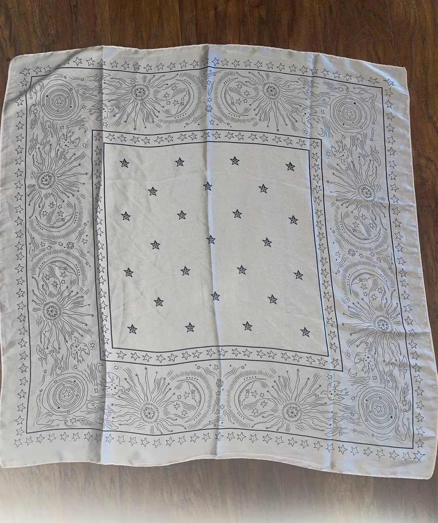 Celestial Printed SILKY Scarf Baby Pink Pale Pink MOON STARS BOHO FEMININE