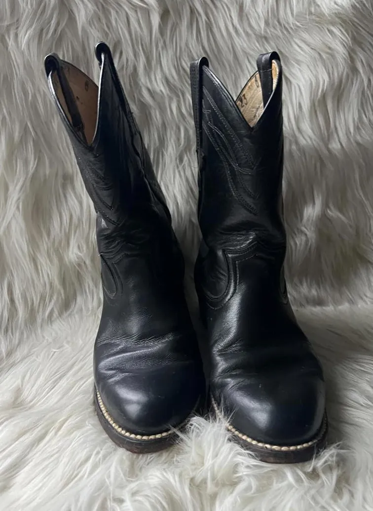 Ladies/Teens Black LeatherRoper Western Boots Size 6