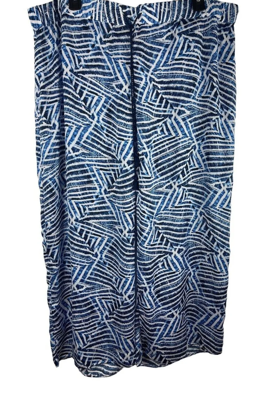 Rafaella Blue White Wide Leg Elastic Waist Lightweight 22W Dress Pants NWT