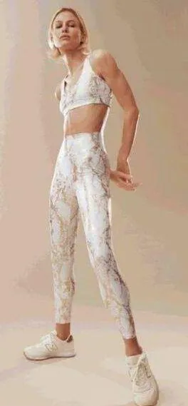 💕CARBON38💕 Metallic Snake Set Bra + High Rise Leggings ~ Cream/Gold Large NWT