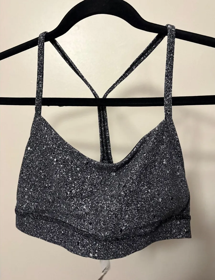 Lululemon Flow Y Bra Nulu Black White Speckled Yoga Sports Bra Size 6
