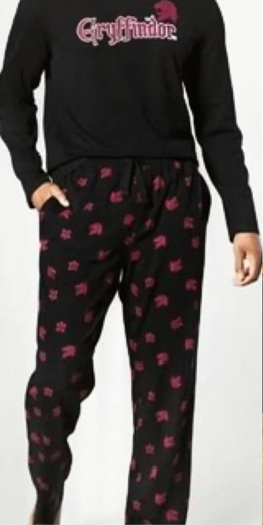Harry Potter Gryffindor Lounge Pajama Set Black Red All Over Print - Size M