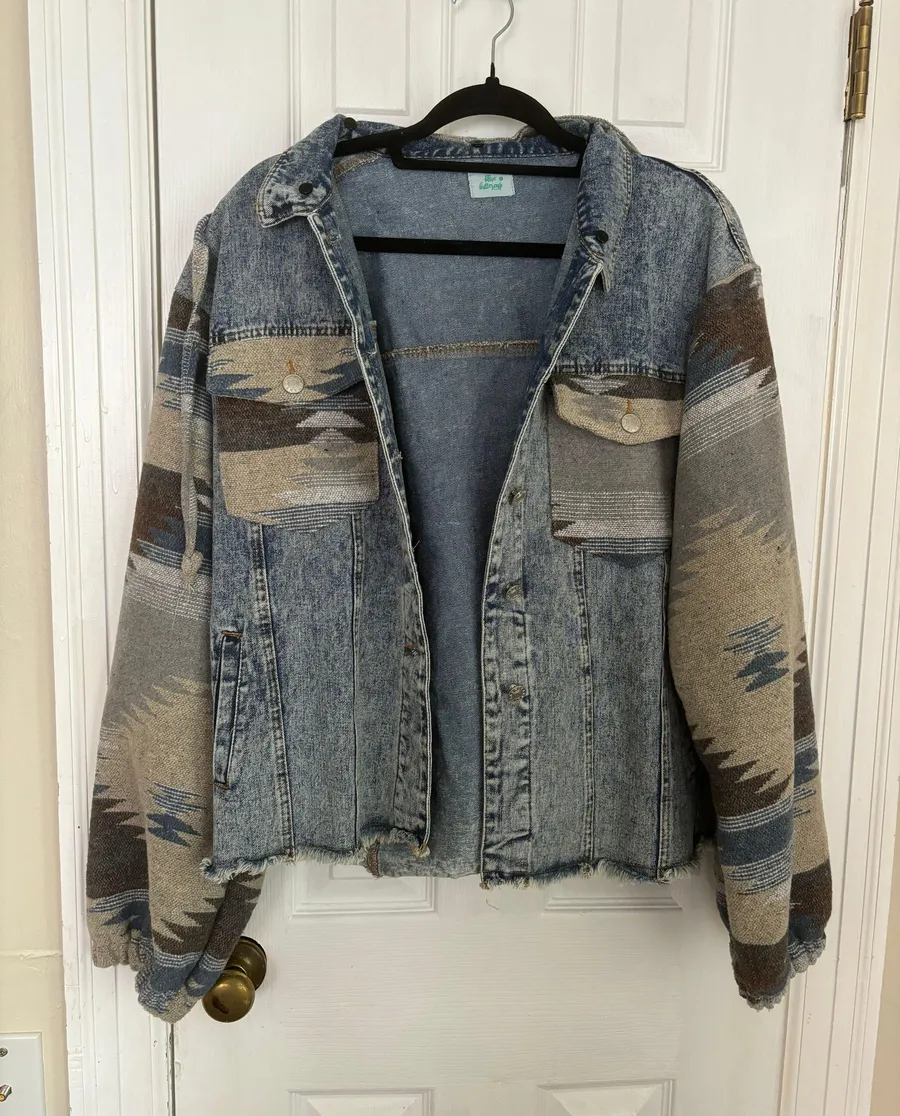 Aztec Print Blue Jean Jacket