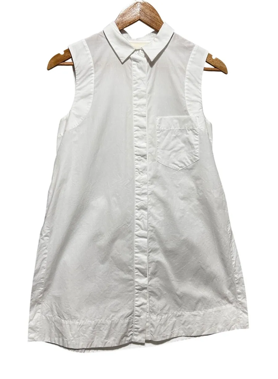 Maeve Women Minimalist Preppy Tunic Top 4 White Classic Button Front Parisian