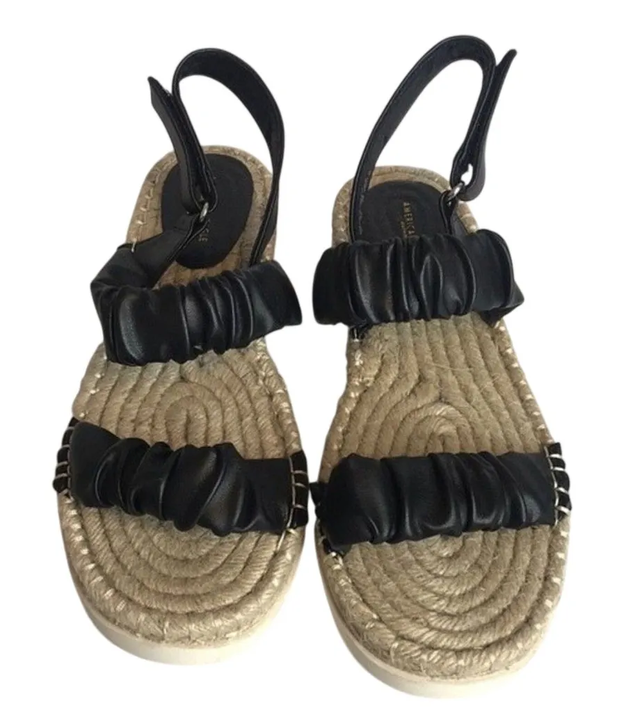 American Eagle Women's Ruched Espadrille Slingback Sandals Black Size 9