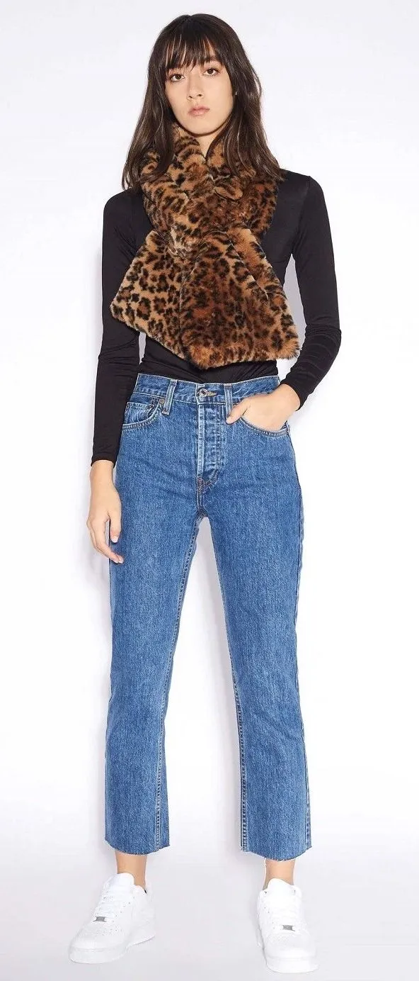 Apparis Scarf Jasper Leopard Print Faux Fur Trendy Outerwear Outdoor Chic NWT Brown